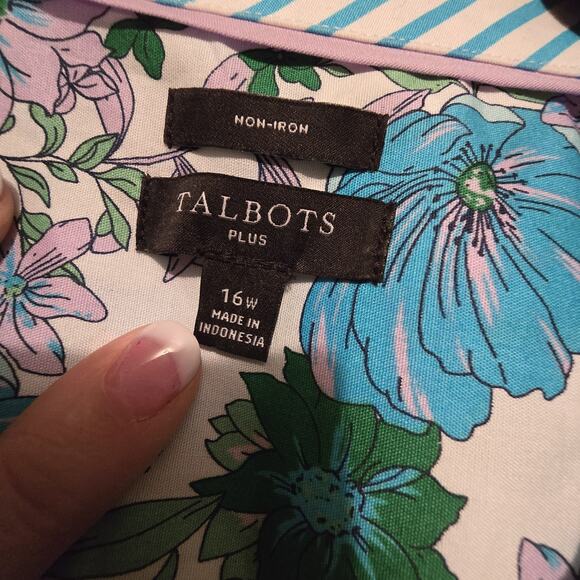 Talbots Non Iron Floral Sleeveless Shirt Women's 16W Blue Tropical Resort Cruise - Picture 5 of 9